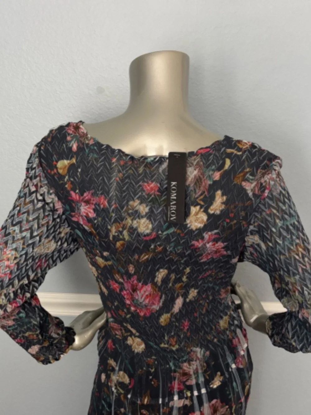 Komarov Chiffon V Neck 3/4 Sleeve Handkerchief Hem Dress Black Hybrid Nwt XL